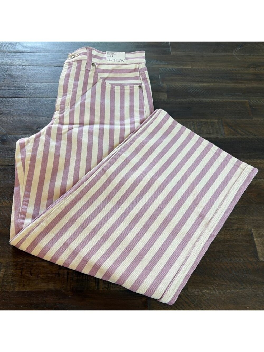 J. Crew Semi-Stretch High Rise Denim Wide Leg Ankle Jeans Size 28 Stripe Purple